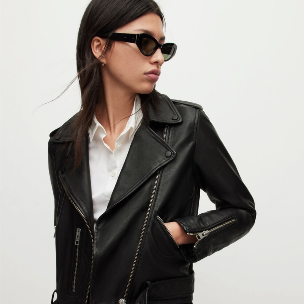 Allsaints Black Leather Balfern Jacket Sz UK 14 / US 10 - Picture 3 of 13